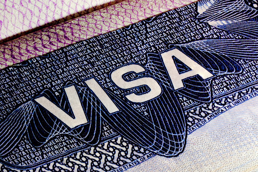 United States of America Visa Page, Close up of a text Visa, Visa Stamp.